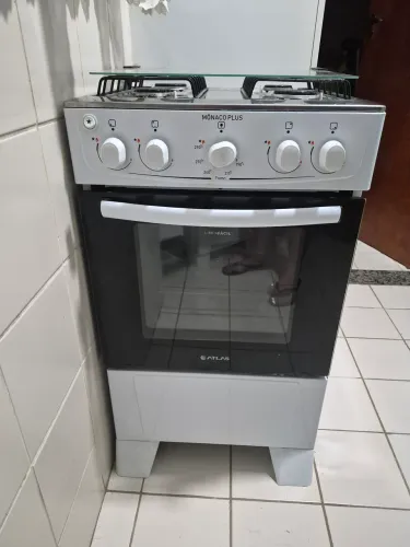 Fogão 4 bocas Atlas Mônaco Plus Branco Mesa Inox e Acendimento Automático Bivolt