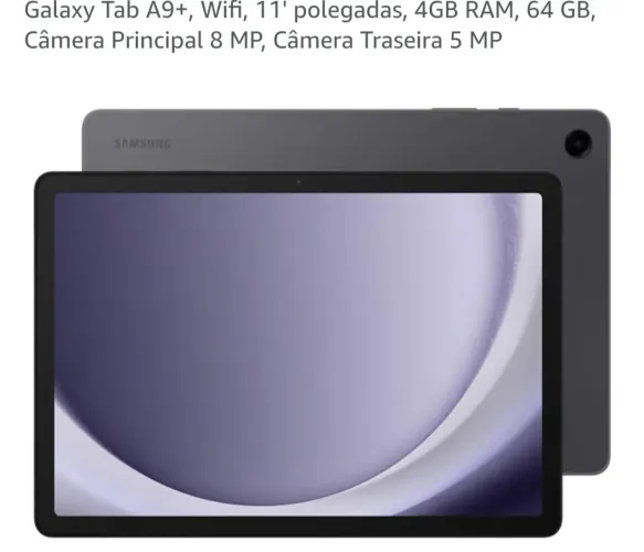 Tablet Galaxy Tab A9, Wi-Fi, 11 polegadas 4GB RAM, 64 GB, Câmera principal 8MP