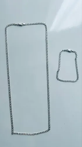 Kit cordão e pulseira escamada prata 3,5mm
