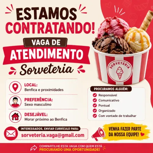 VAGA PARA ATENDIMENTO EM SORVETERIA