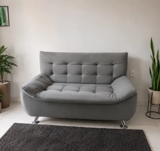 Sofá 2 Lugares em Suede Cinza - Ótimo Estado