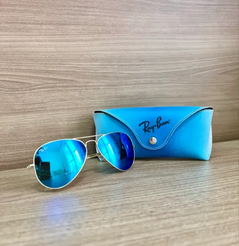 Óculos de Sol Rayban Aviador Flash Lenses Azul - Original em excelente estado