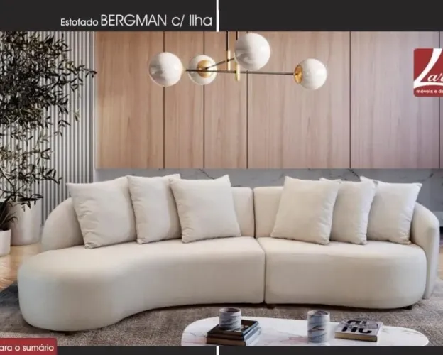 Sofá Bergman 3,10m com Ilha Esquerda Tecido Boucle Creme