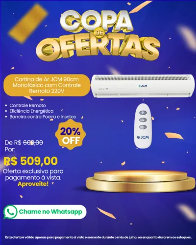 Cortina de Ar JCM 90cm Monofásico com Controle Remoto 220V
