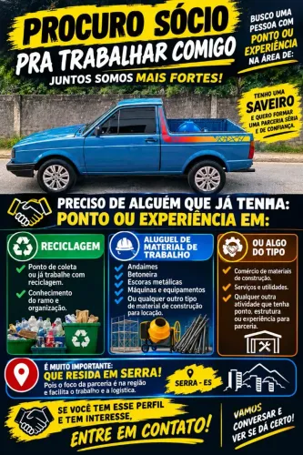 PROCURA-SE PARCEIRO PARA SOCIEDADE EM SERRA-ES