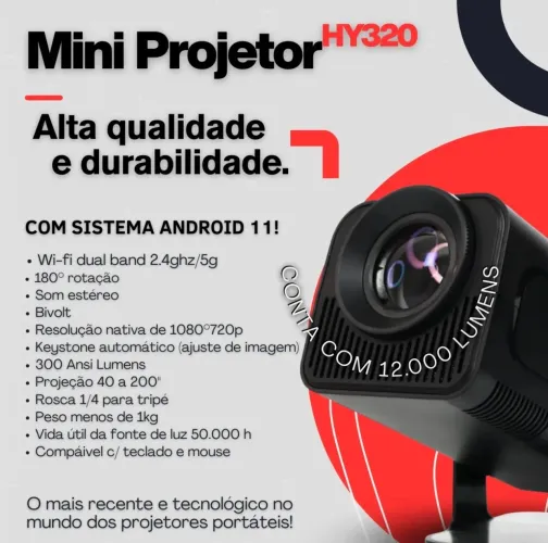 Projetor Vlx Hy320 Mini 4k Wi-fi Preto Bluetooth Android