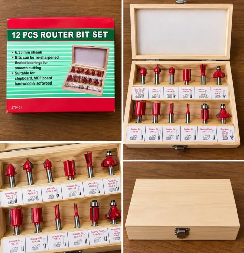 Kit com 12 Fresas para Tupia 1/4?- Novo, com Estojo de Madeira
