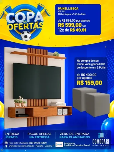 Painel Lisboa para TV até 70 Polegadas