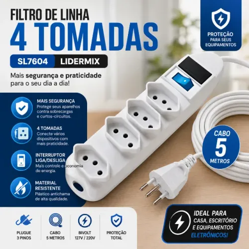 Filtro De Linha 4 Tomadas Sl7604 Lidermix