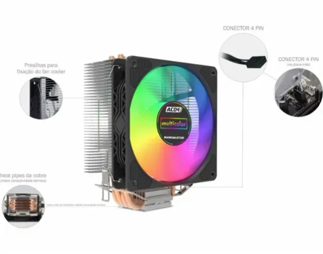 Cooler para Processador Intel/AMD (todos) KMEX AC04 120mm Multicolorido (não é RGB)