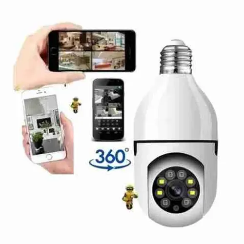 Câmera Lâmpada de Segurança Wi-fi IP 66 Soquete E27, Bivolt , Panorâmica, Visão Noturna
