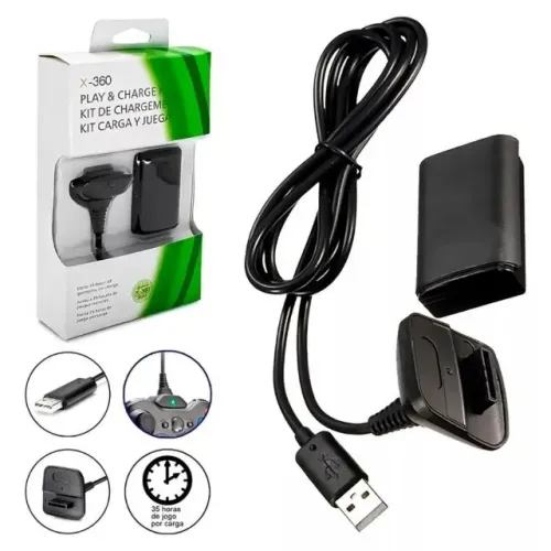 Bateria Controle Xbox 360 Com Cabo Carregador Usb 120000mah