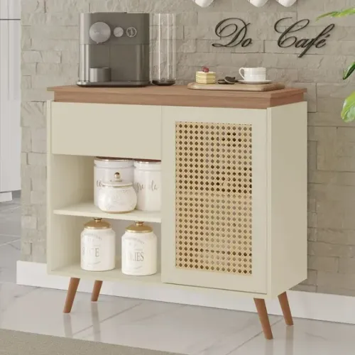 Buffet Bourbon 100% MDF 1 Porta 1 Gaveta e Pés Estilo Retrô