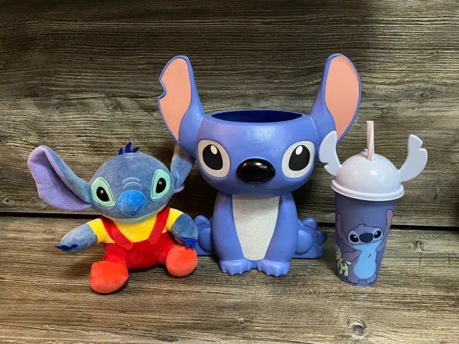 Kit Stitch - Balde de Pipoca, Pelúcia e Copo com Tampa