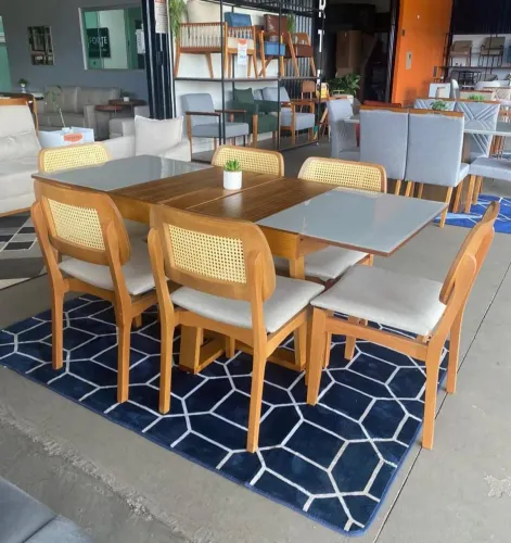 Mesa de Jantar de Madeira com 6 Cadeiras olga - belíssima