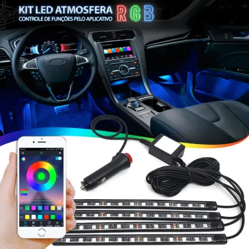 Jogo de Leds de Pedais Automotivo Internos Modelo RGB Controle Via APP de Celular