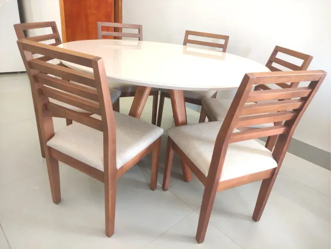 Conjunto de Mesa de Jantar Redonda com 6 Cadeiras madeira