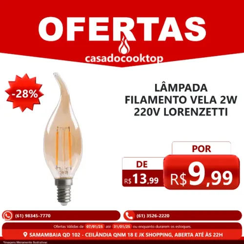 Lâmpada filamento vela 2w 220v lorenzetti