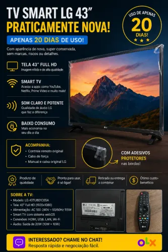 Vendo TV Smart LG 43" modelo 43TU801C0SA em estado de nova, com apenas 20 dias de uso.