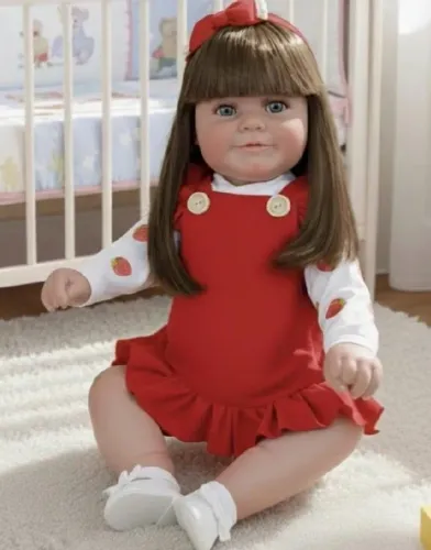 Boneca bebê reborn toda de silicone com cabelo longo Castanho 55 cm