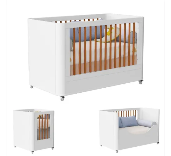 Berço matic boom 3 em 1 - evolutivo / branco com madeira seminovo