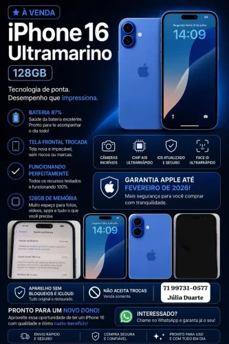 Iphone 16 128Gb Ultramarino Bateria 97%
