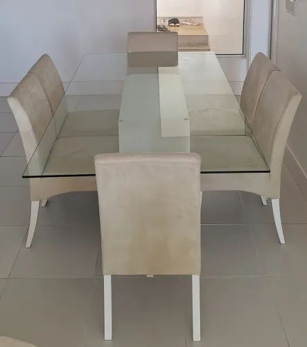Mesa de jantar 6 lugares tampo vidro