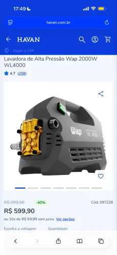 Lavadora WAP 2000W WL4000 - Nova, Apenas 2 Usos