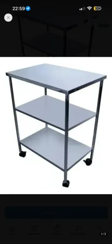 Mesa Auxiliar Inox 80x40x78 (cxlxa) 3 Prateleiras Com Rodas