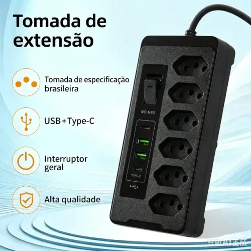 Filtros de Linha, 6 Tomadas Bivolt com 2 USB e Proteção contra Sobrecarga