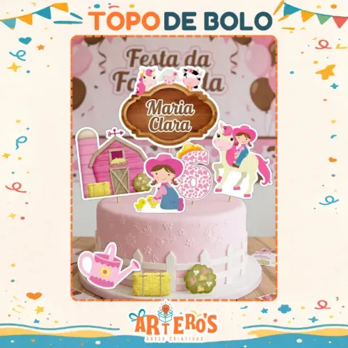Topo de Bolo Fazendinha Rosa