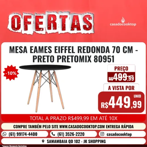 MESA EAMES EIFFEL REDONDA 70 CM - PRETO PRETOMIX 80951