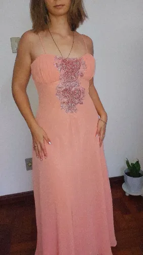 Frete gratis-Vestido M (veste G) longo rosa com bordado- lindo para festas,casamentos