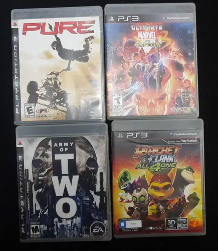 Lote 4 jogos de ps3 - pure, Ultimate Marvel X capcom, Army oftwo, Ratchet and clank all 4