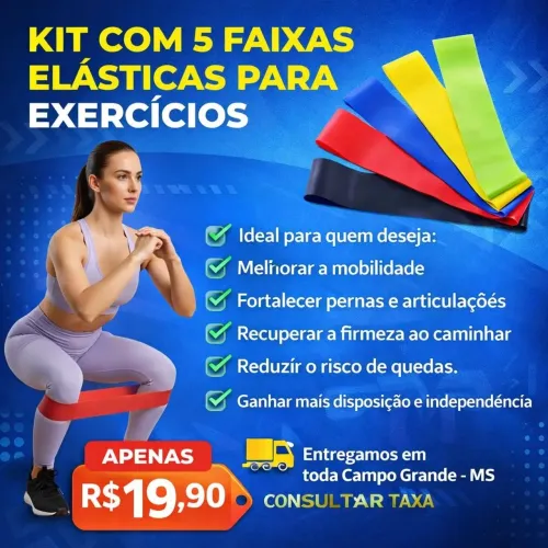 KIT COM 5 FAIXAS ELÁSTICAS PARA EXERCÍCIO
