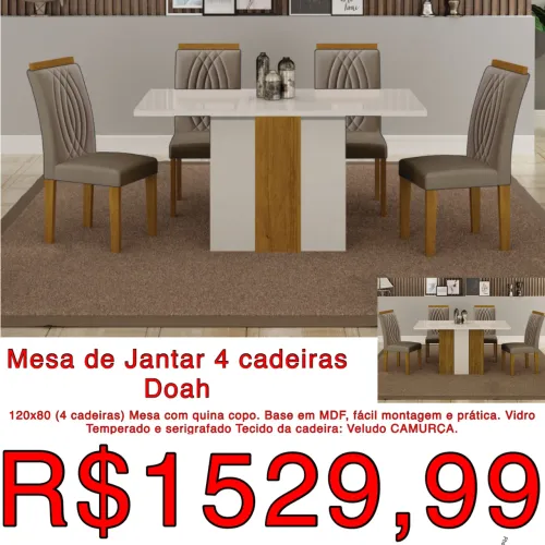 Mesa jantar Doha com 4 cadeiras / pague na entrega / frete grátis 