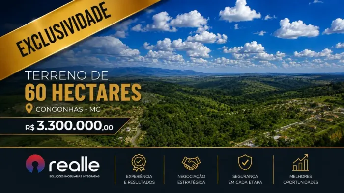 Área de 60 hectáres com 3 nascentes e 2 represas, localizado próximo a entrada de Congonha