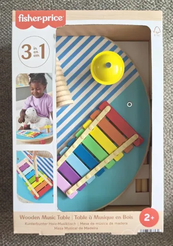 Fisher-Price Brinquedo para Bebês Mesa de Atividades Musicais de Madeira 3 em 1