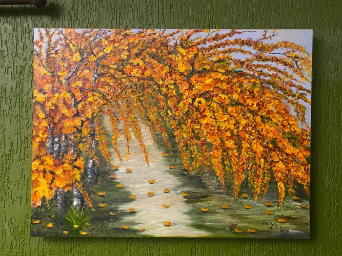 Quadro Pintado a Mão - Paisagem Outonal