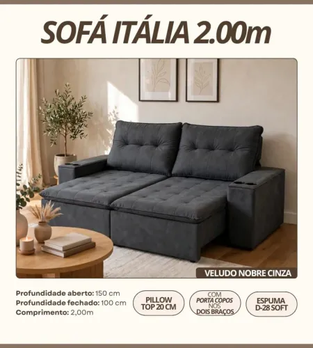 Sofá italia 2,0m Retratil/reclinável 
