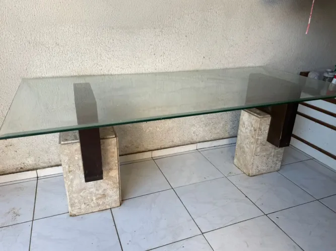 Mesa de vidro luxo com suporte em mármore medidas 2x1 só a mesa vidro 12mm