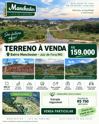 Terreno 300m² no Bairro Manchester - Entrada negociável + parcelas de R$ 750 sem juros
