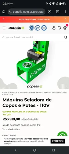 Máquina seladora de potes e copos.