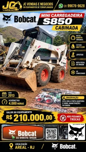 Mini carregadeira Bobcat S850 cabinada