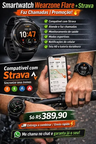 Smartwatch Wearzone Flare - Conecta com Strava | Completo e Moderno!