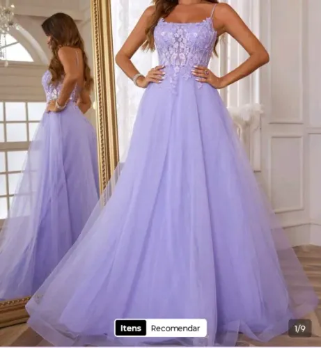 Vestido de Baile com Alças de Espaguete e Renda, usado 1 vez