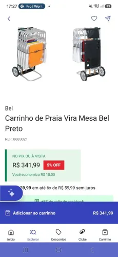 Carrinho de praia para carregar cadeiras - vira mesa.