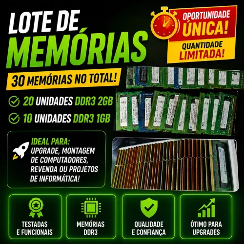 Lote 30 Memórias Notebook DDR3 - 2GB e 1GB