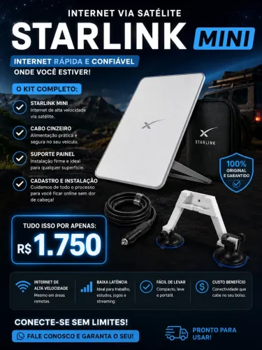 ? STARLINK MINI-CABO CINZEIRO +SUPORTE PAINEL+CADASTRO E INSTALAÇÃO R$1.750,00