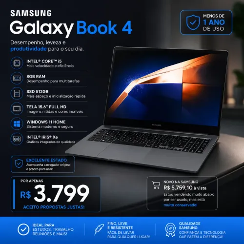 Notebook Samsung Galaxy Book4 i5 512GB SSD